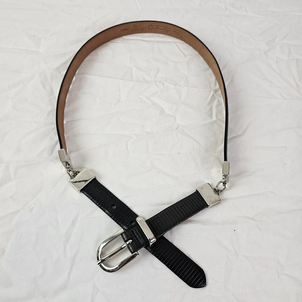 Talbots Leather Belt Italy Medium 32-34 Snake Snakeskin Print Skinny Black Chain